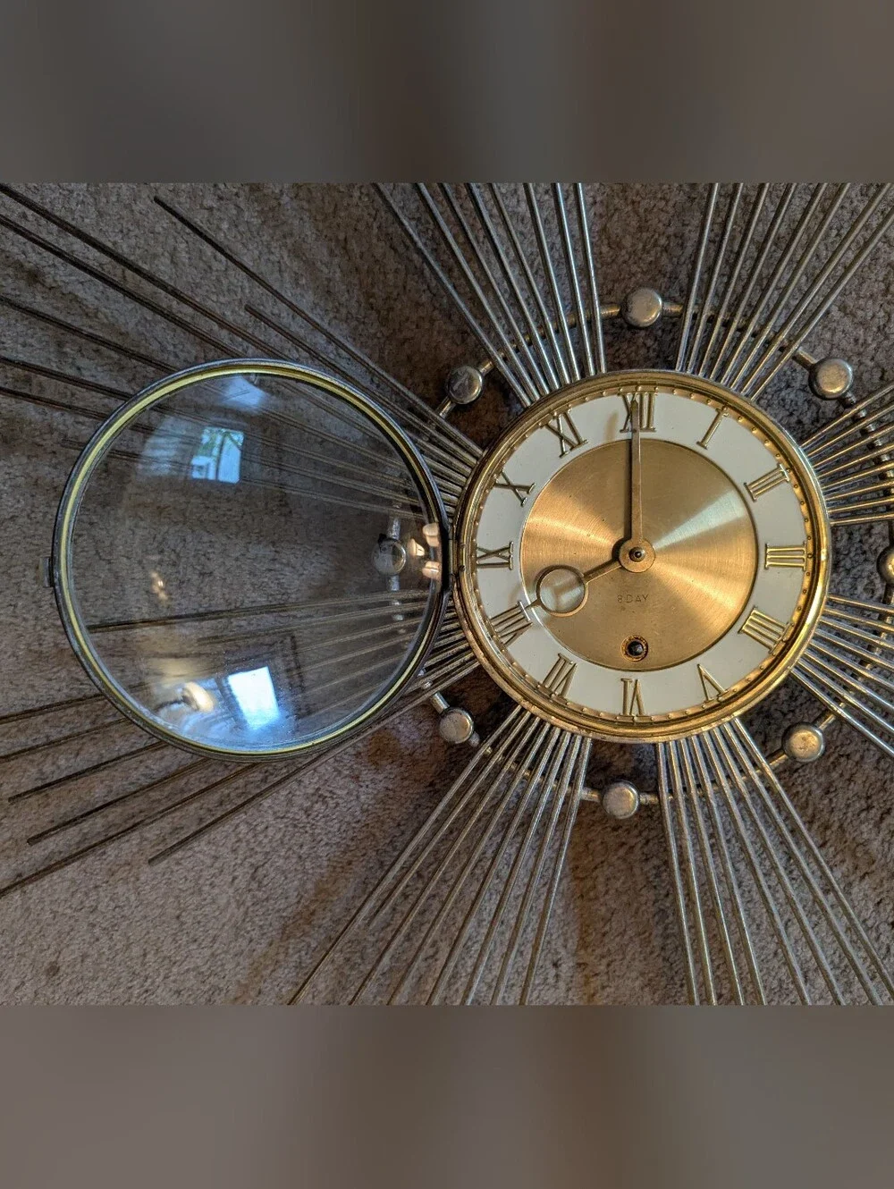 MCM Retro Starburst Sunburst Atomic Wall Clock Gold Germany Nostalgic